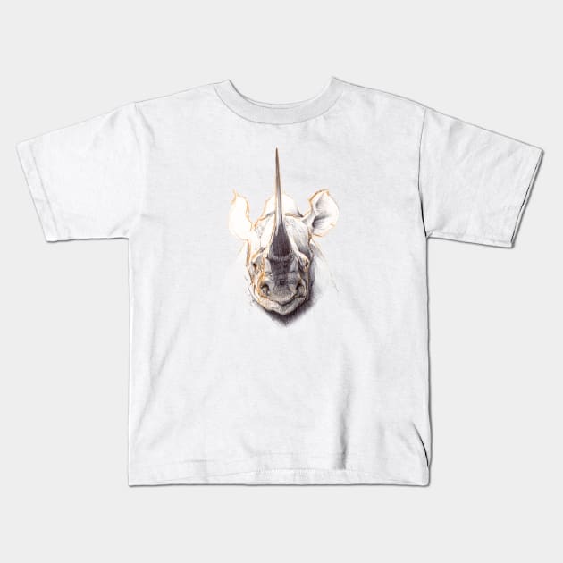 Sketchy Rhino Head Kids T-Shirt by Khasis